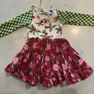 SweetHoney Festive Green and Red Floral Dress